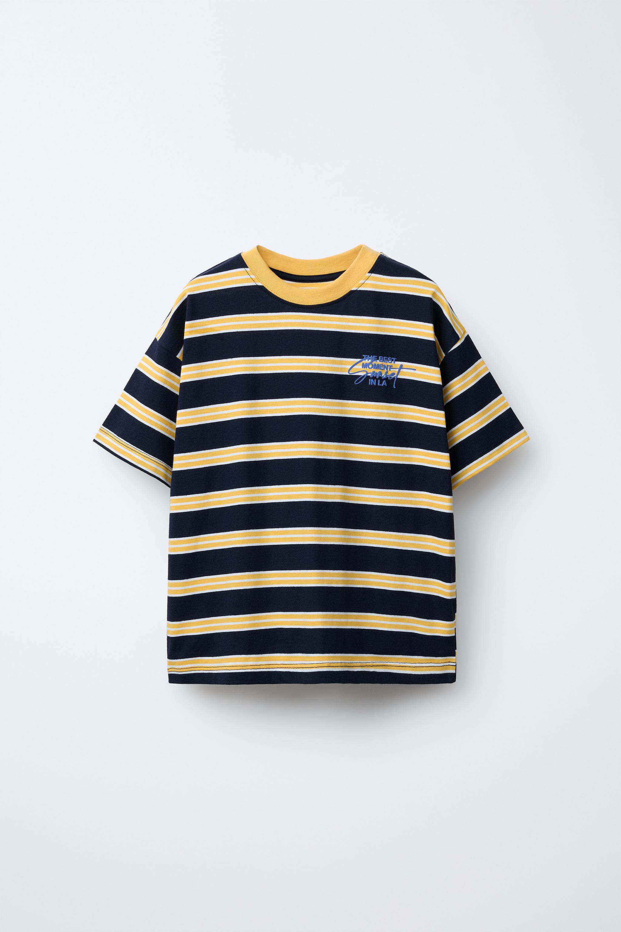 EMBROIDERED TEXT STRIPED T-SHIRT